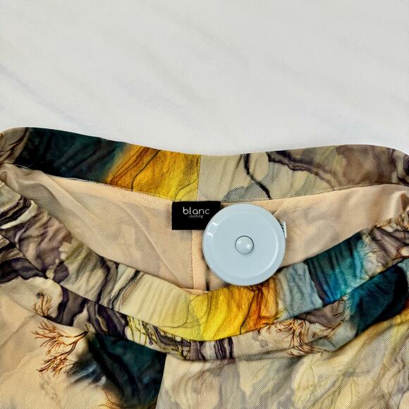 Blanc Abstract Mesh Flare Pants Large Earth Tone Sheer Print Y2K Art Girl Indie - Picture 13 of 14